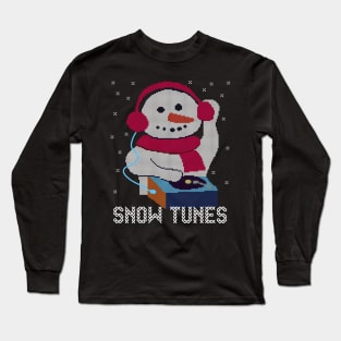 Ugly Christmas Sweater Snowman DJ playing Snow Tunes - Show Tunes Musical Theatre Long Sleeve T-Shirt